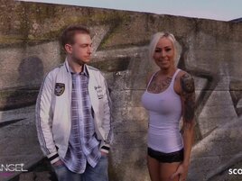 Blonde with braid and tattoos fucked outdoors