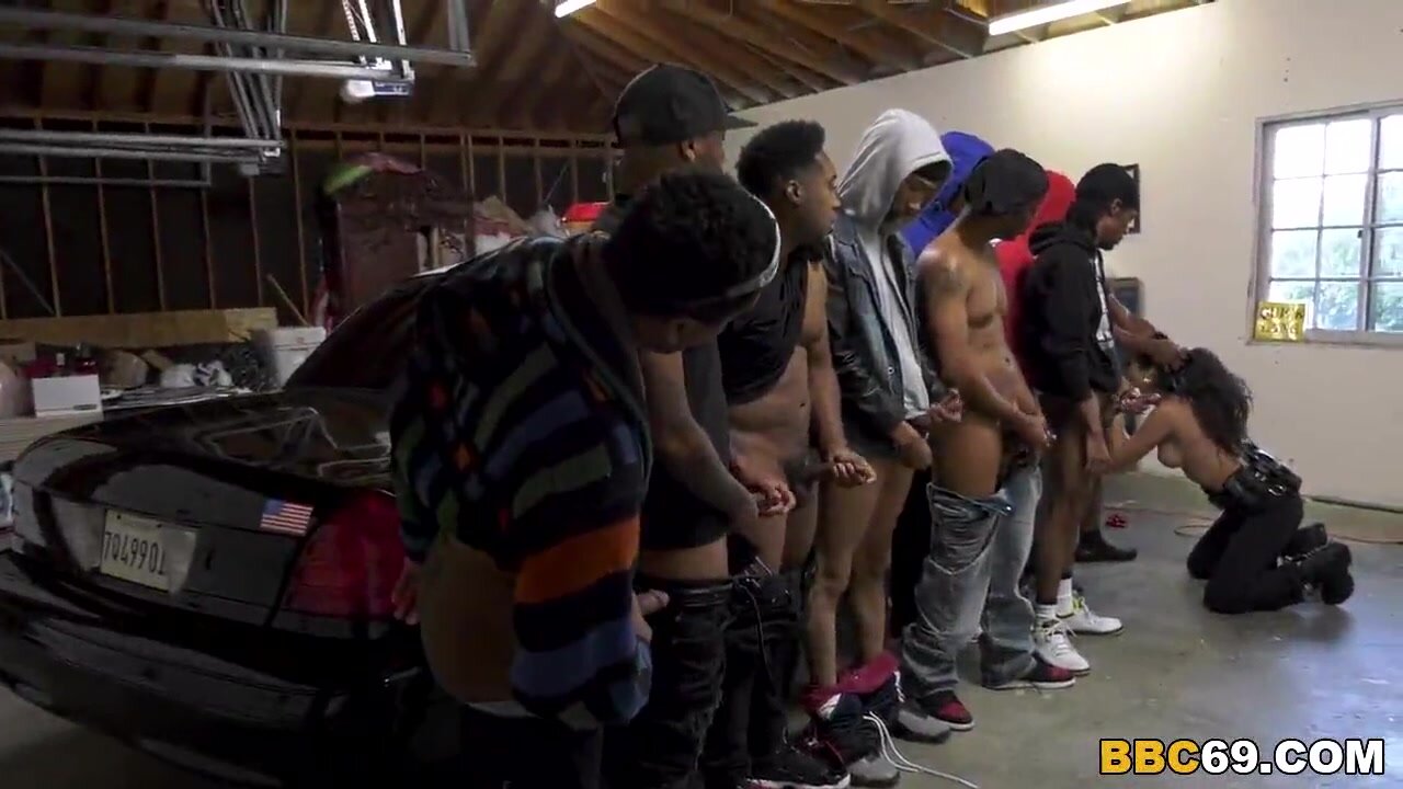 Black men passionately drill the policegirl