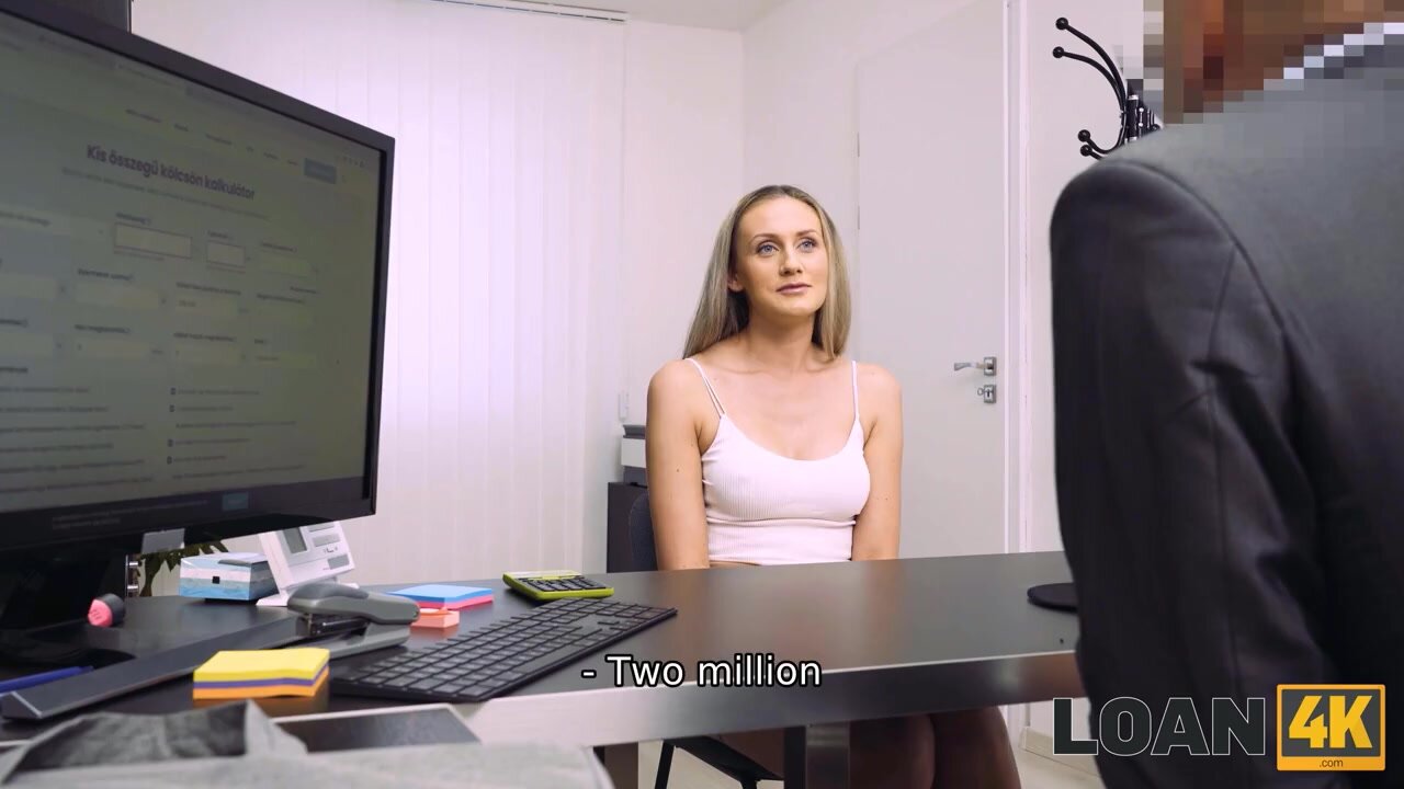 Busty blonde needs a loan and fucks the agent to get it