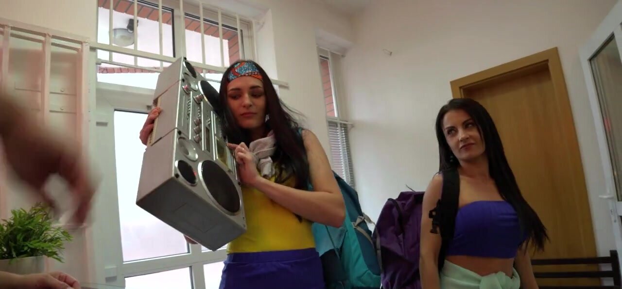 Young lassies hold 3some with the male at the hostel
