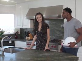 Black man humps small-tittied Latina in her kitchen