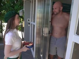 Selling cookies turned to wild sex for tiny brunette