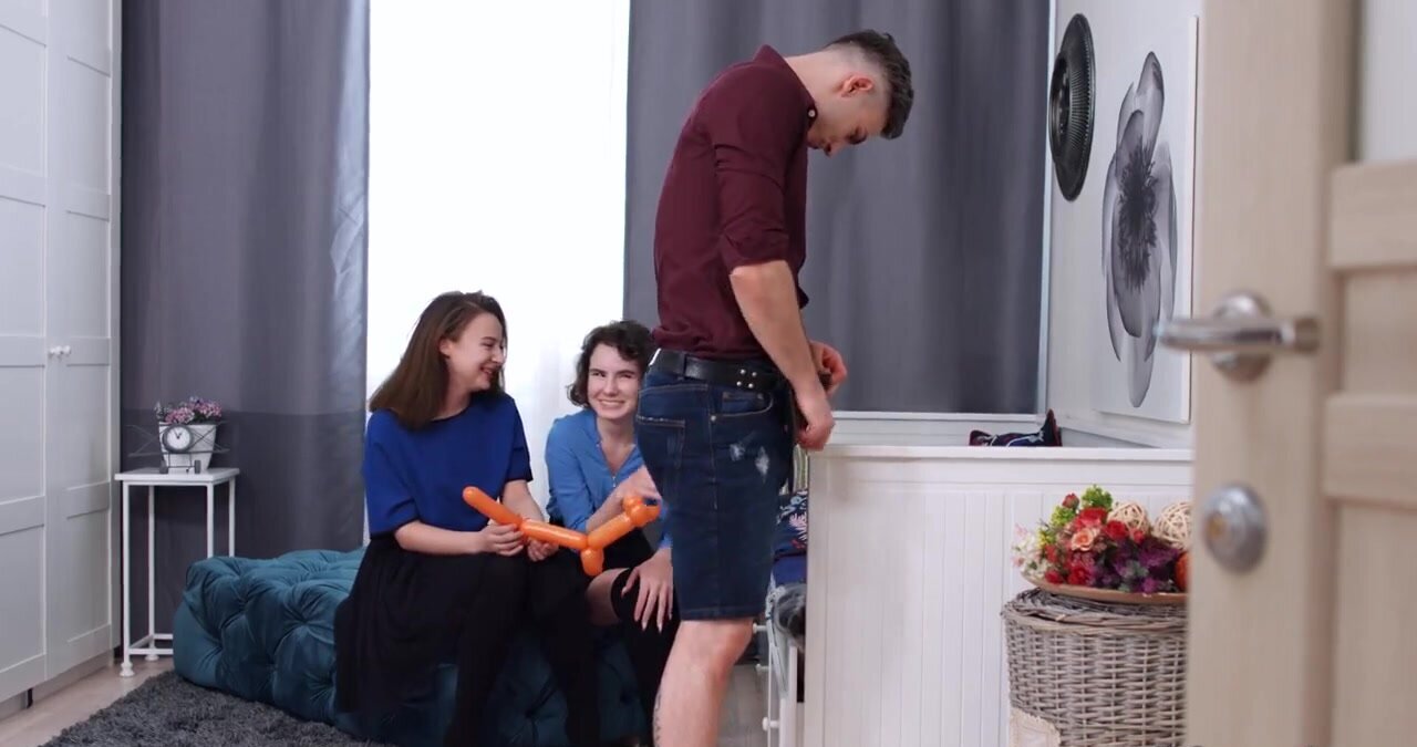 Filthy young chicks use roommate