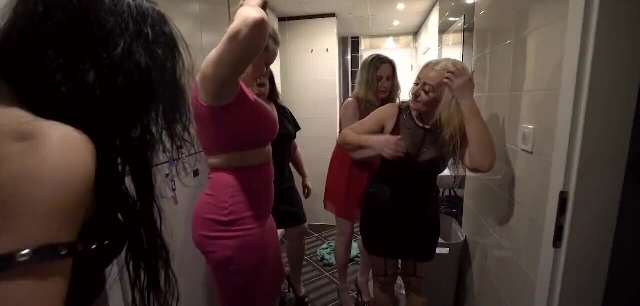 A crowd of horny MILFs enjoy hardcore group sex