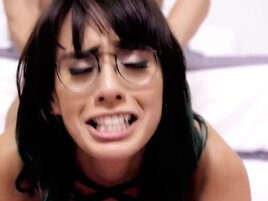 Nerdy brunette fucked in pussy on the fluffy carpet