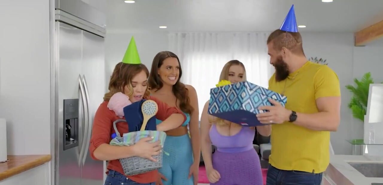 Bearded stud cheats on GF with two lesbian roommates