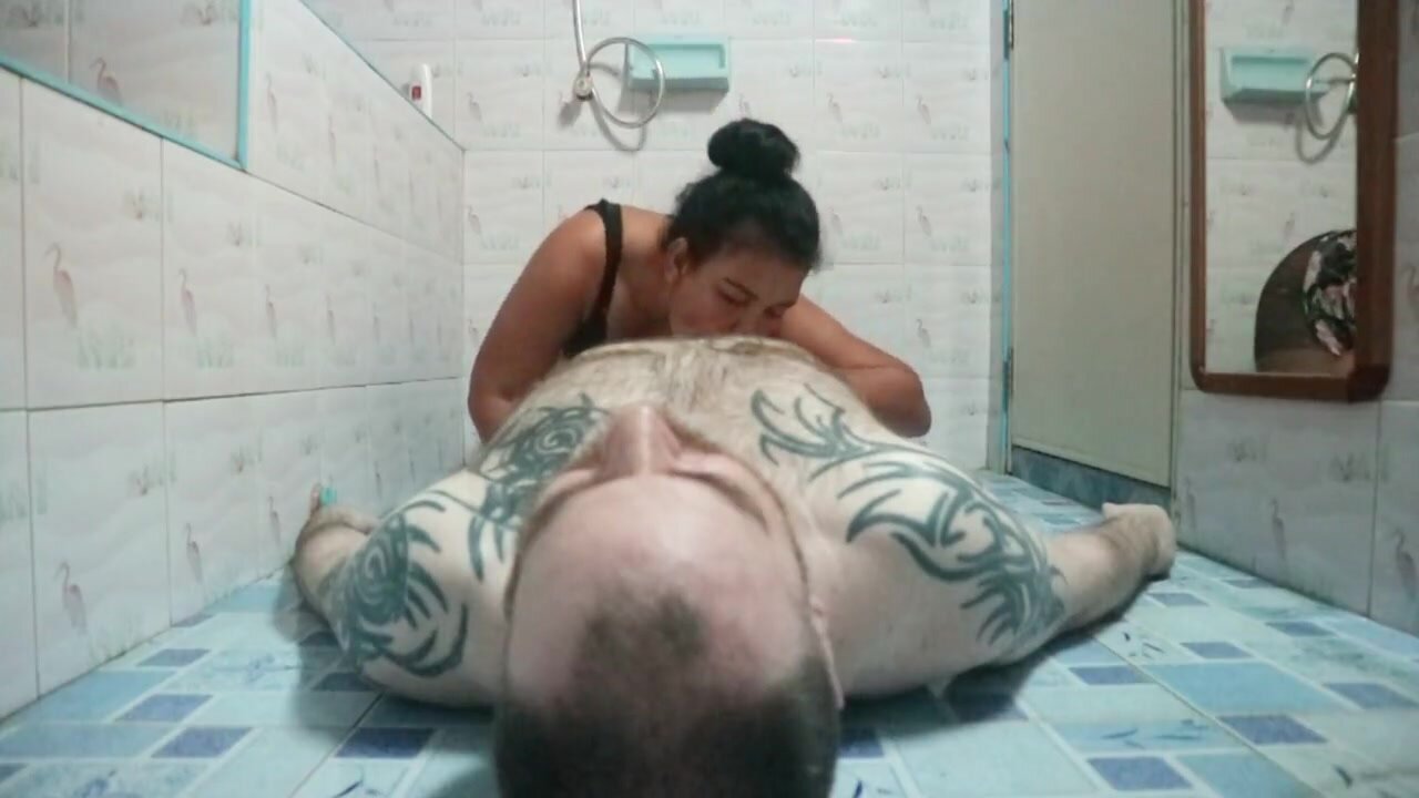 Tails porn video – Brunette gives blowjob and golden shower to the man