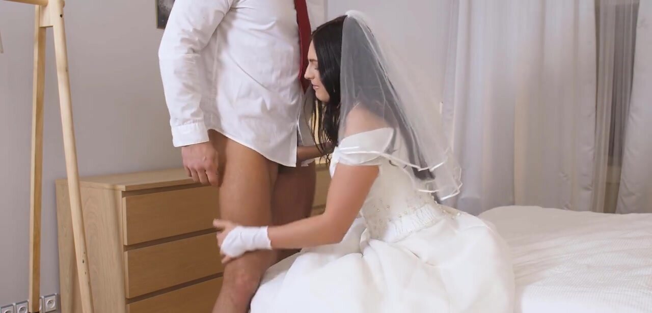 Leanne Lace wearing a wedding dress and getting it on with her man