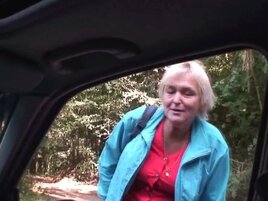 80 year old granny is hitchhiking and pays with a blowjob