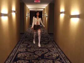Adorable petite brunette is getting banged in a hotel room