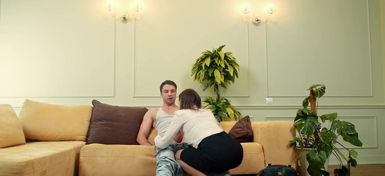 She is wearing pantyhose and gives him a rimjob and more