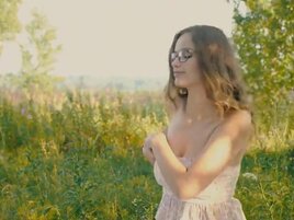 Outdoors screwing for a romantic tattooed nerdy chick