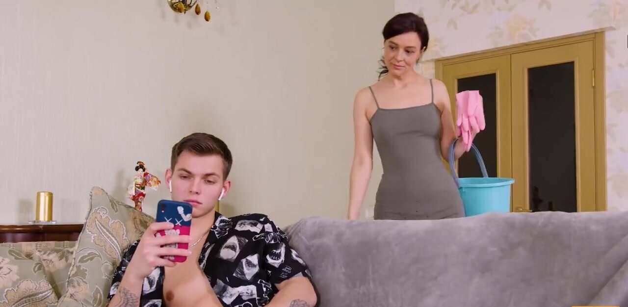The cougar maid is getting banged by a teenage fellow