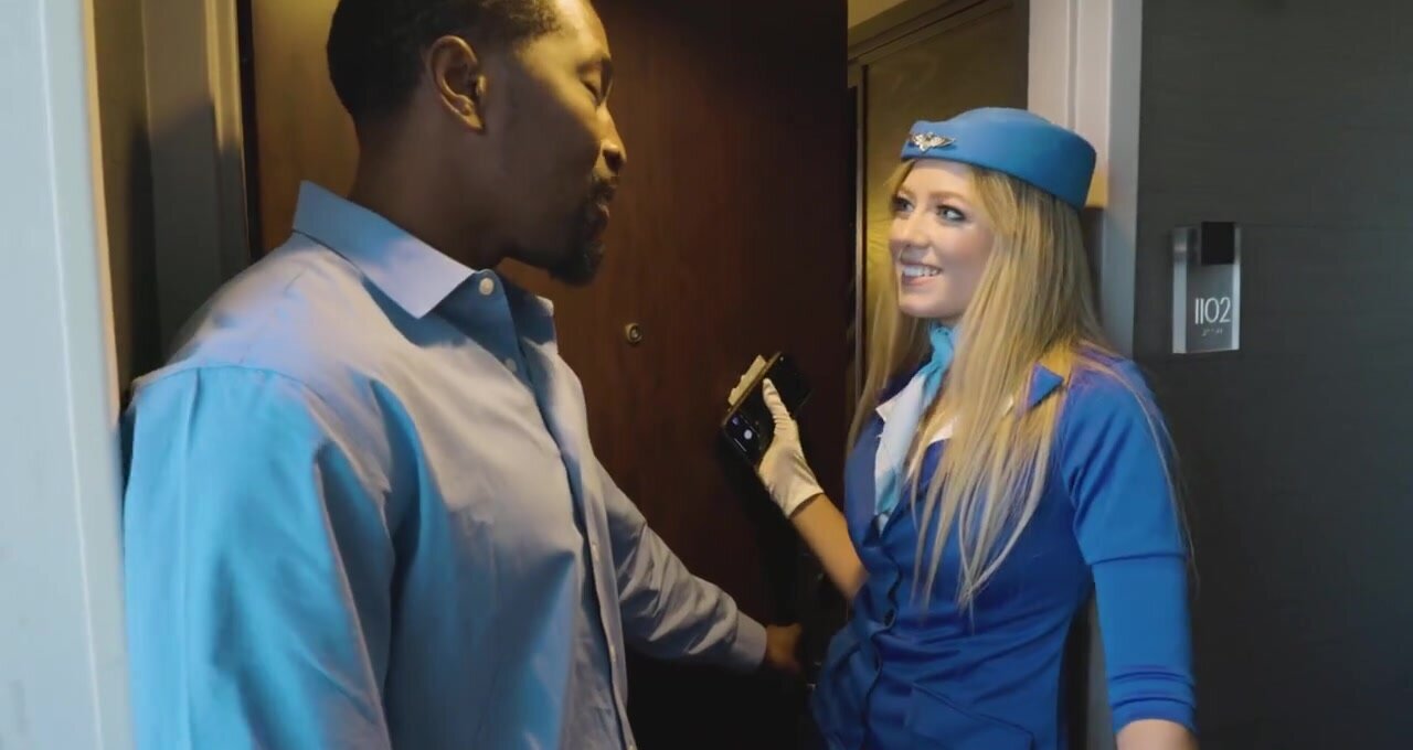 Flight attendant getting rocked by a big black cock