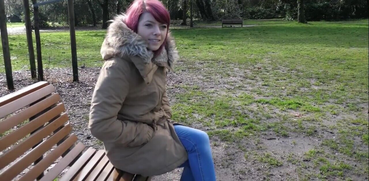 Girl with a shaved pussy is going to show you her slit