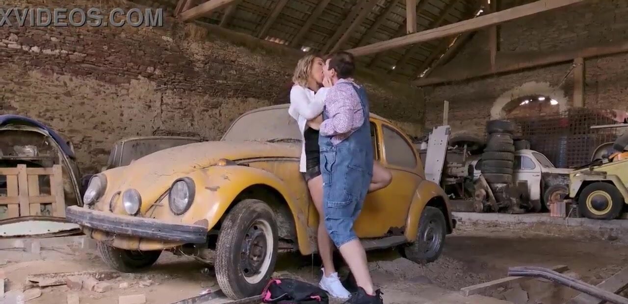 Stacked blonde cougar seducing the car mechanic for sex