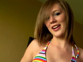 Beautiful teen with blue eyes sucking and talking dirty