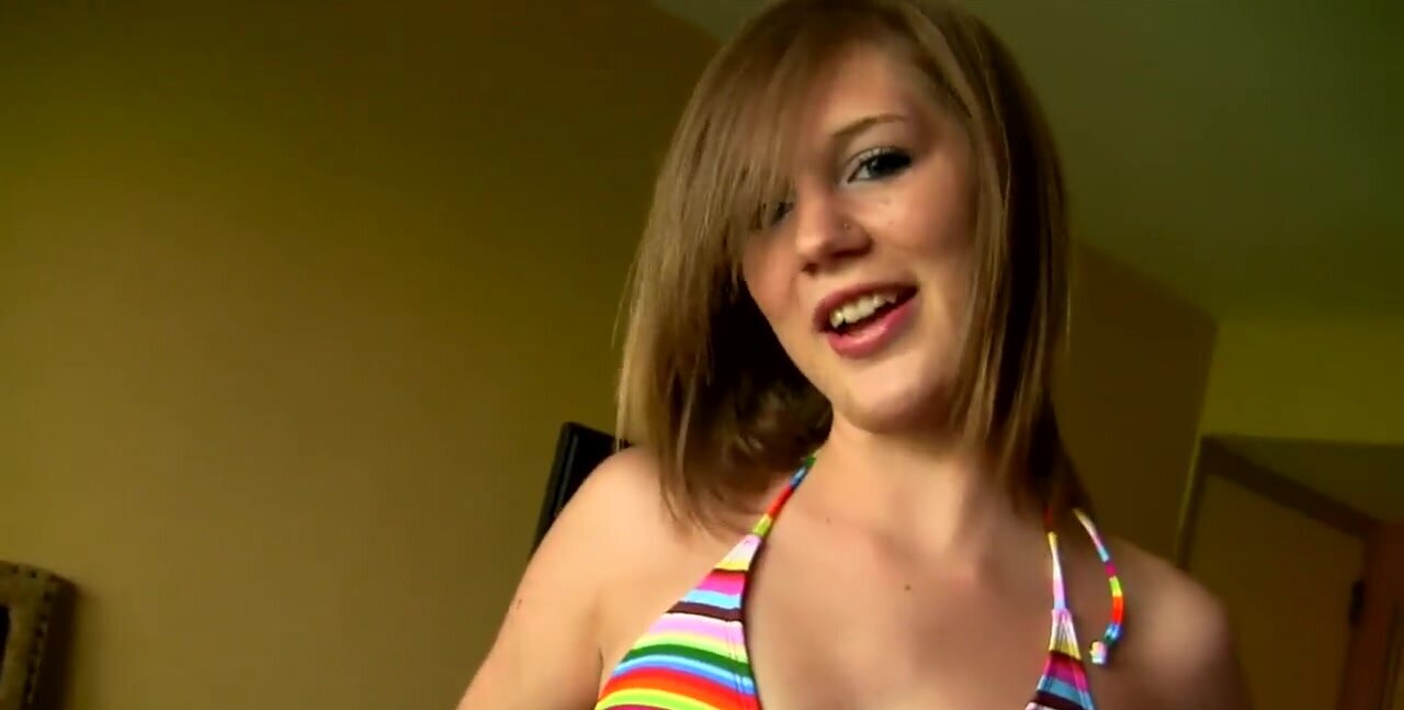 Beautiful teen with blue eyes sucking and talking dirty
