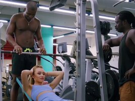 Rika meets two hunky black studs at the gym for MFM