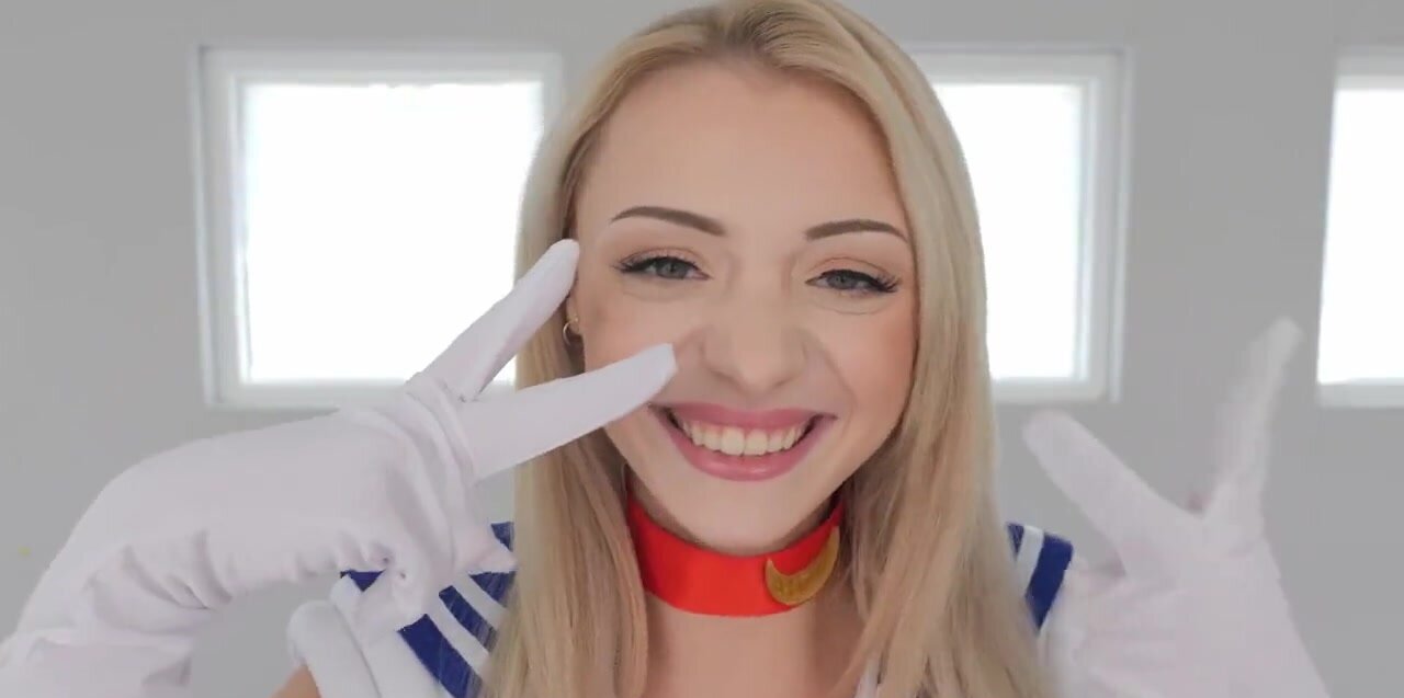 A petite blonde is cosplaying and then gets roughed up