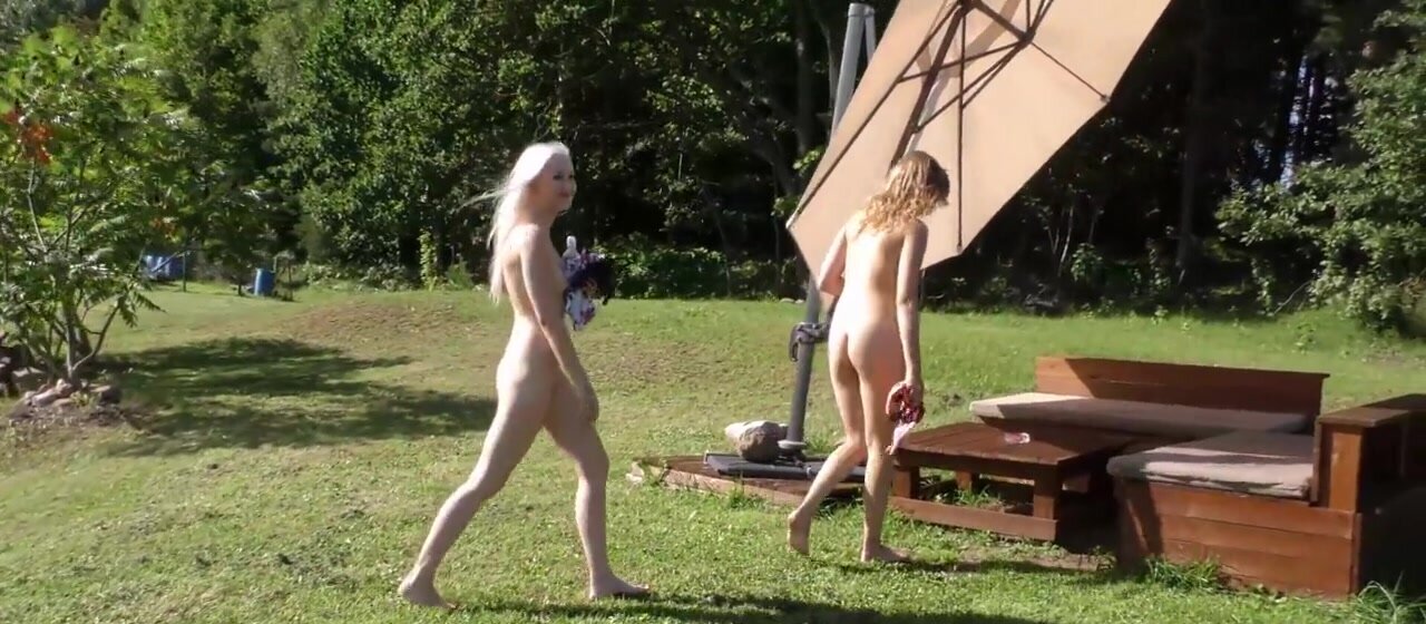 Skinny blonde lesbian girls are playing in the sun