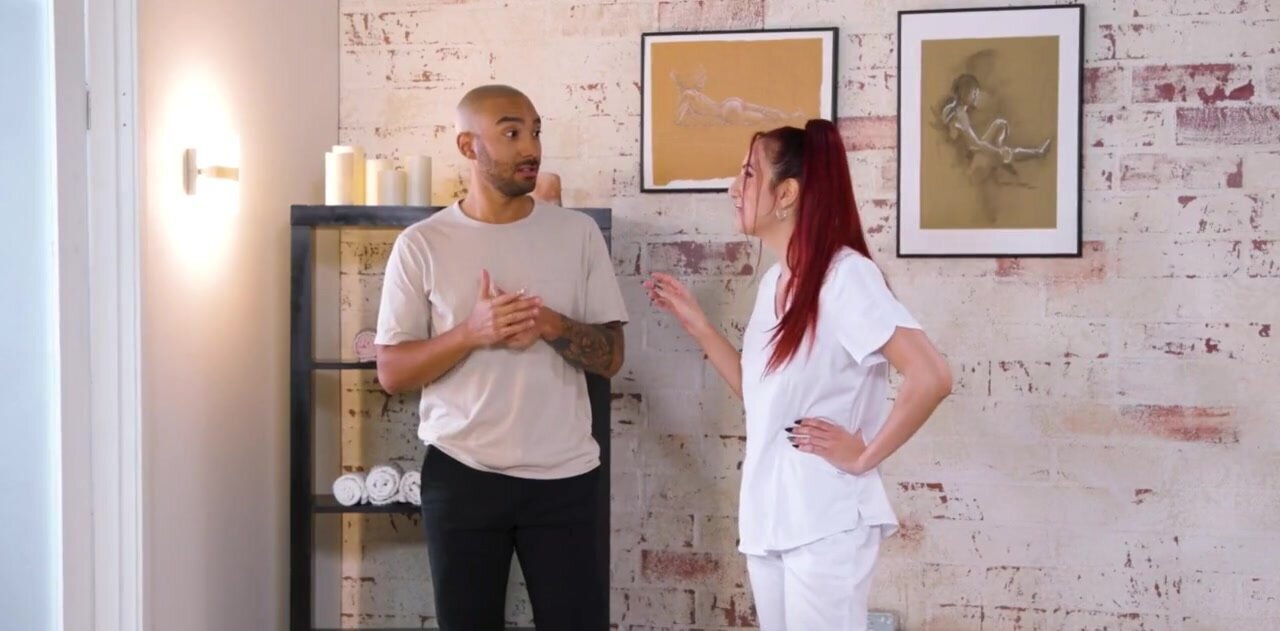 Sexy masseuse gives a romantic nuru massage to a baldie