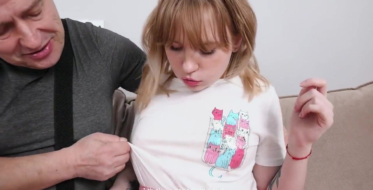 Tiny tis girl is going to fuck a gross old man for the cam