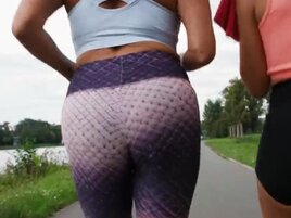 Jogging girls end up happily fucking a horny dude outside