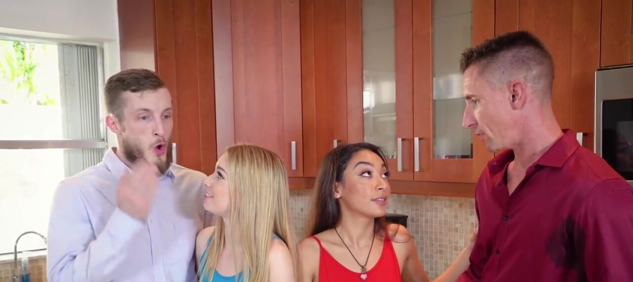 Two baddies and their stepdaddies in a foursome vid