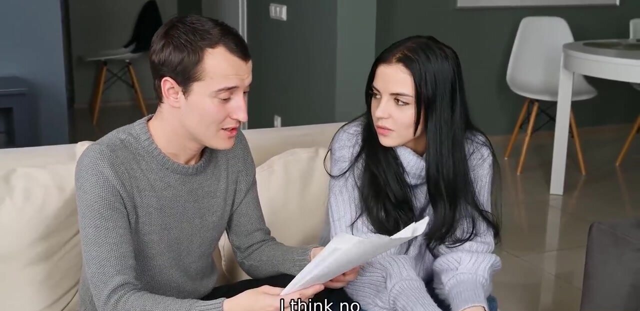Skinny brunette fucks in front of her loser boyfriend