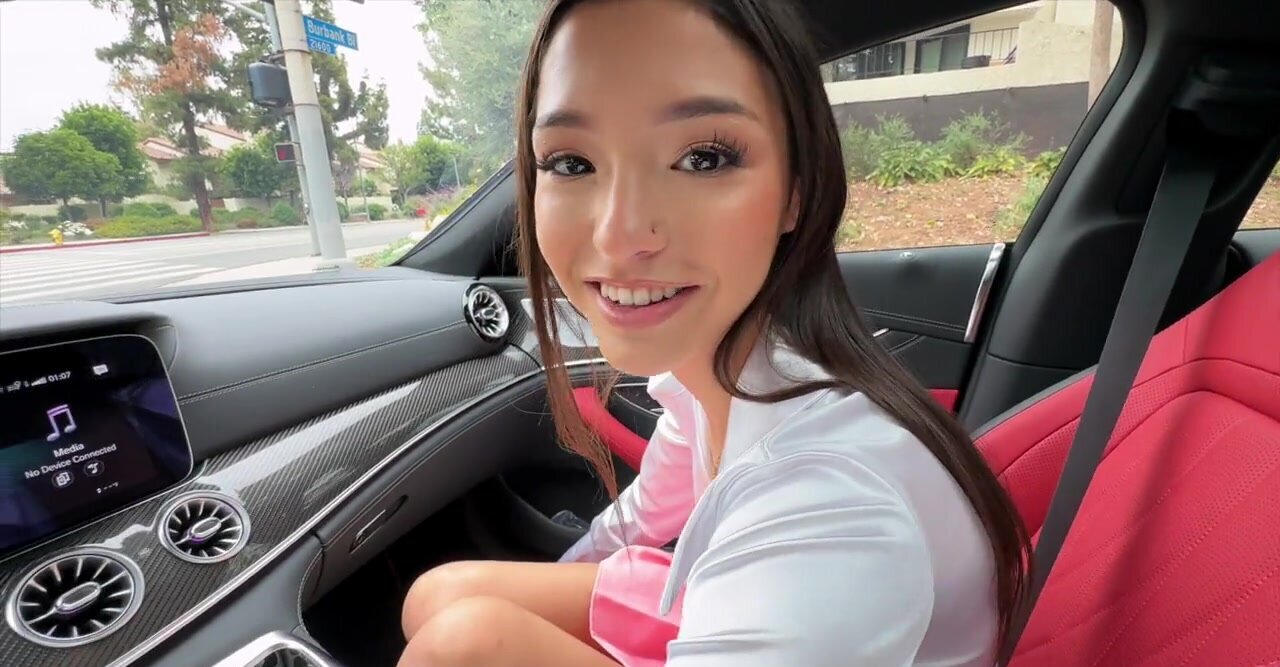Showing off her body before tasting his dick in a car