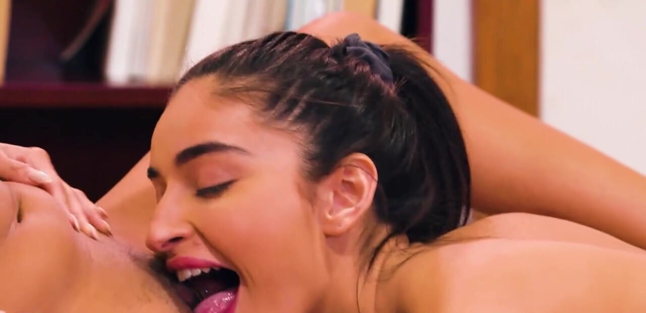 Sexy brunette teens fall for each other
