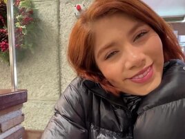 Cute Asian redhead makes friends with a stranger's big dick