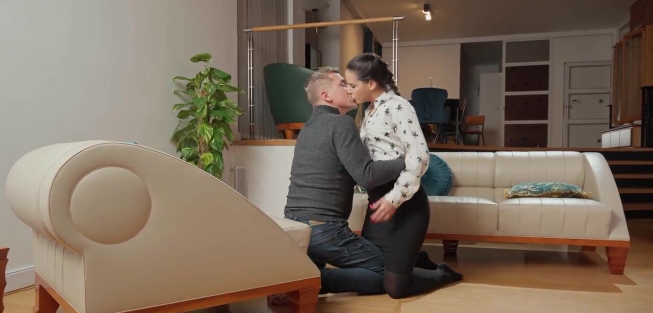 Brunette sucking his dick and then taking it all the way in