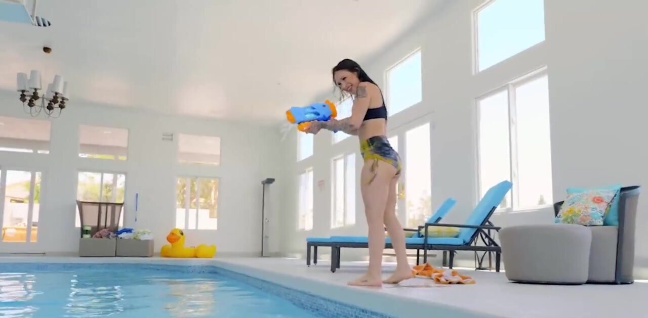 Sexy Mia Moore with small tits sucks and fucks by the pool