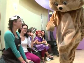 Dancing Bear dude gets to enjoy a bunch of slutty mouths