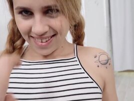 Petite teen with braids Effie Gold gets banged on the floor