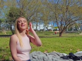 Busty blonde teen Amaris takes a thick dick on a picnic
