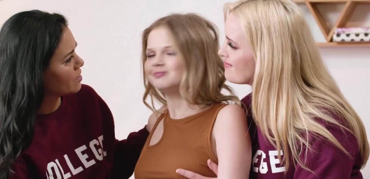Two horny lezzies seduce their young roommate