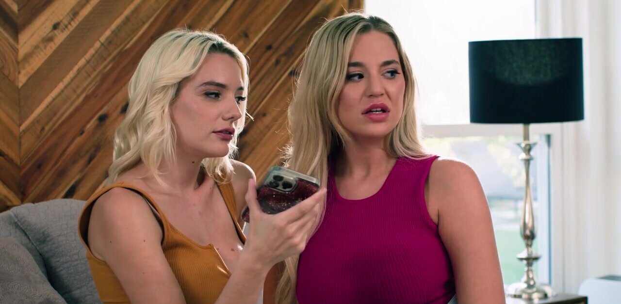 Blonde babes fucking around while on the phone