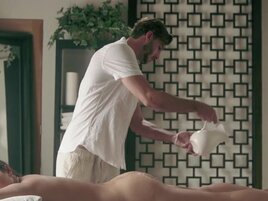 Hairy pussy brunette getting banged by a hot masseur