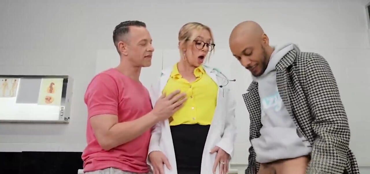 Slutty doctor lady getting fucked by two dicks at once