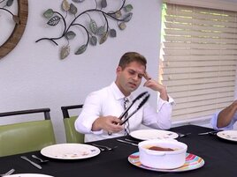 Family dinner ends up with a relentless pussy fucking
