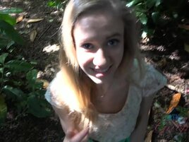 Girl with cute hair face ends up sucking dick in public