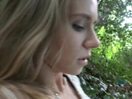 Girl with cute hair face ends up sucking dick in public