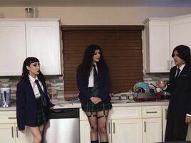 A couple of women are getting fucked in a parody