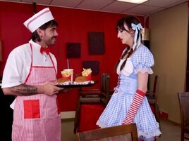 Pigtailed babe with a fit figure fucked in a cafe