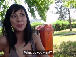 The public agent is having sex with a busty brunette