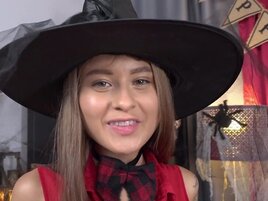 Angelic babe in a witch hat gets fucked deeper