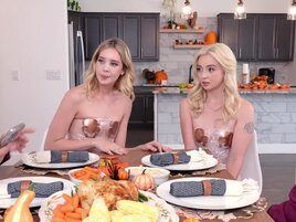 Thanksgiving threesome with two perfect teen bitches